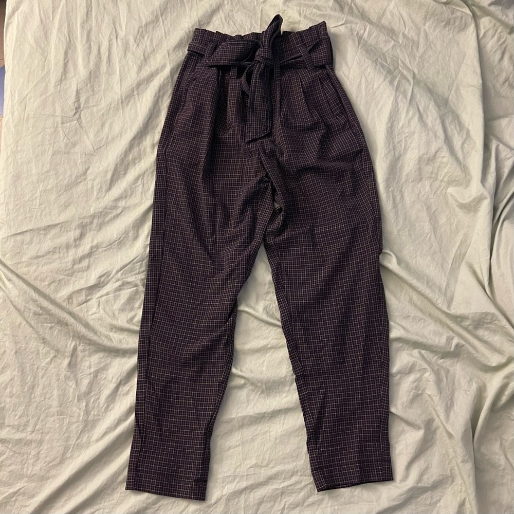 NWOT AE High-Waistes Plaid Paper-Bag Tie-Front Pants